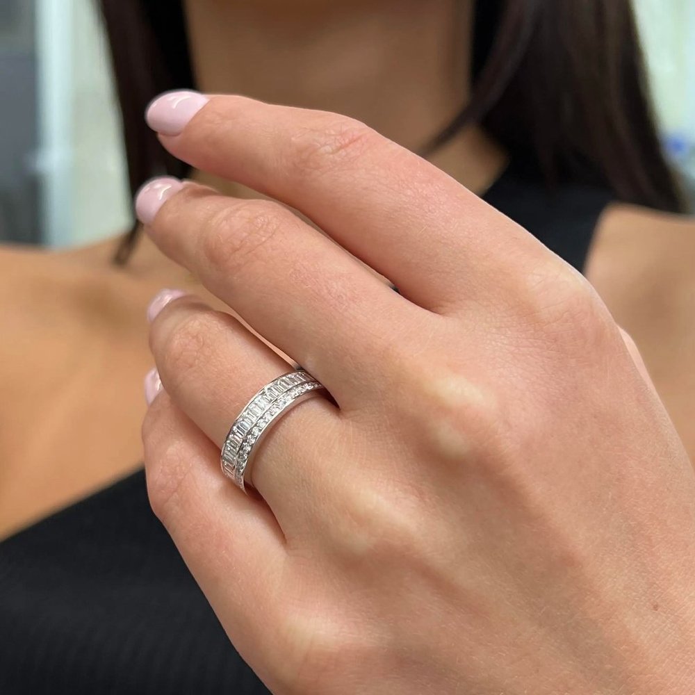 Messika 1.15Cttw Liz Baguette And Round Cut Diamond Ring 18K White Gold Size 6.5